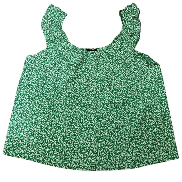 Papermoon Tops - Papermoon Sleeveless Ruffle Strap Tank Green & White Floral Print Size 1XL NWT